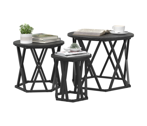 Mesas Laterales Apilables  3 pcs Negro Madera de Roble Ingenierizada