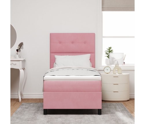 Cama con Base de Resortes con Colchón Rosa 90x200 cm Terciopelo