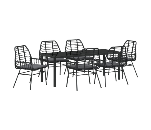 Conjunto de comedor de jardín  de 7 piezas con cojines negro poliratán