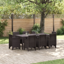 Juego de Comedor de Jardín de 9 Piezas Marrón Polipropileno