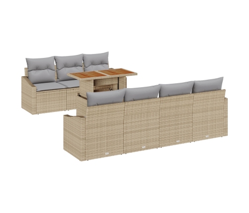 Juego de Comedor de Jardín de 8 Piezas con Cojines Beige Ratán Poli Acacia