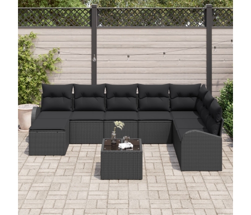 Set de Sofá de Jardín de 9 Piezas con Cojines Beige de Ratán Sintético