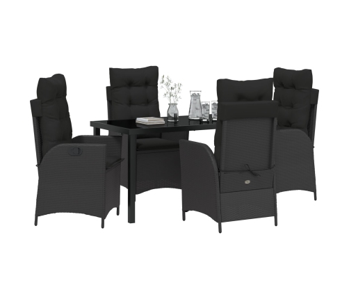 Juego de Comedor de Jardín de 5 Piezas con Cojines Negro Poliratán