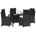 Juego de Comedor de Jardín de 5 Piezas con Cojines Negro Poliratán