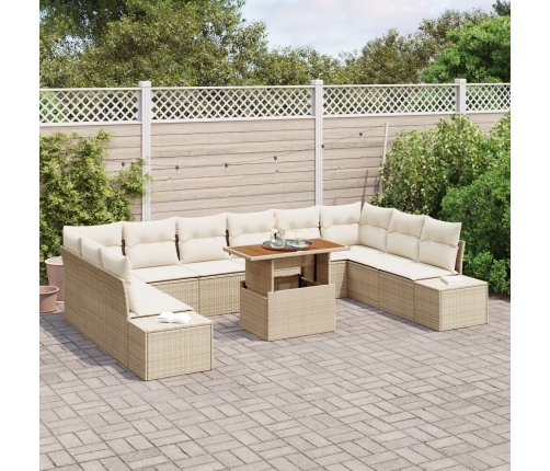 Conjunto de sofá de jardín de 11 piezas con cojines beige de ratán sintético