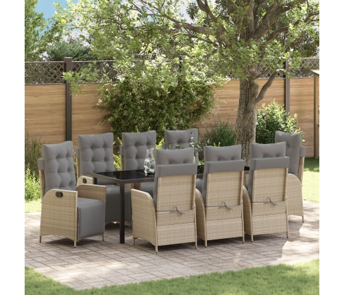 Conjunto de Comedor de Jardín de 9 Piezas Beige Rattan Poliéster