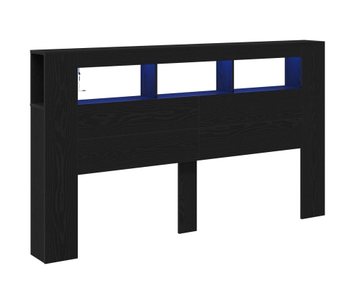 Cabezal de Almacenamiento  con Luces LED Roble Negro 180x18,5x103,5 cm