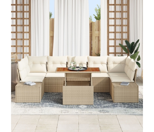 Conjunto de sofá de jardín de 8 piezas con cojines beige de ratán sintético