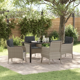 Set de Comedor de Jardín  de 5 Piezas con Cojines Gris Claro Poliratán