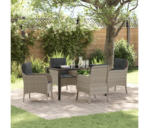 Set de Comedor de Jardín  de 5 Piezas con Cojines Gris Claro Poliratán