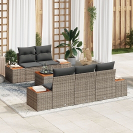 Conjunto de Sofás de Jardín de 6 Piezas con Cojines Gris Ratán Sintético Acacia