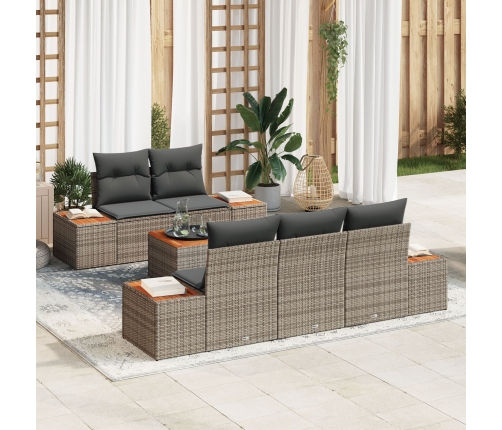 Conjunto de Sofás de Jardín de 6 Piezas con Cojines Gris Ratán Sintético Acacia
