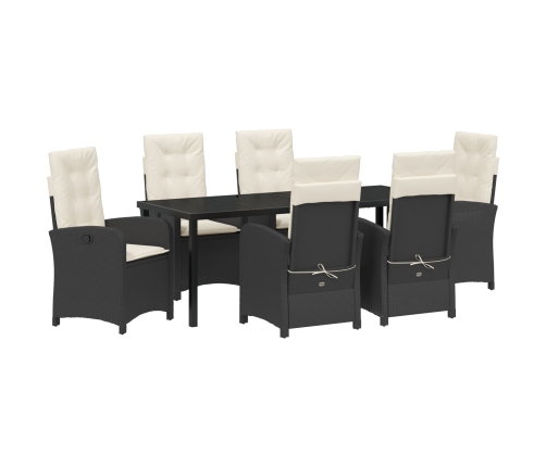 Set de Comedor de Jardín de 7 Piezas con Cojines Rattan Negro