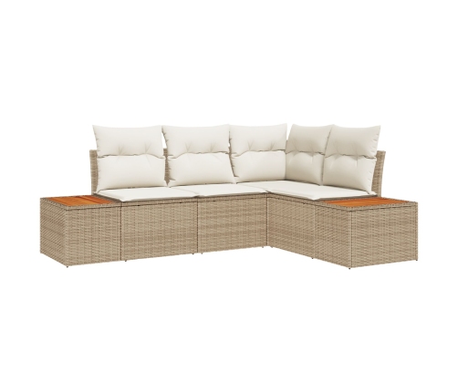Juego de Sofá de Jardín de 4 Piezas con Cojines Beige Poliratán Acacia