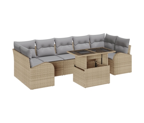 Set de Sofá de Jardín de 8 Piezas con Cojines Beige Ratán Poliéster