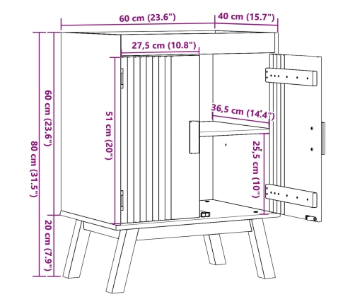 Gabinete base para fregadero  114x43x73,5 cm Madera maciza de pino