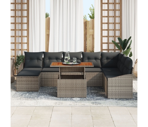 Conjunto de Sofás de Jardín de 9 Piezas con Cojines Gris Ratán