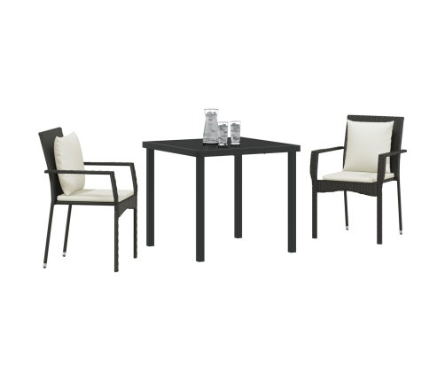 Set de Comedor de Jardín  de 3 Piezas con Cojines Negro Poliratán
