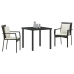 Set de Comedor de Jardín  de 3 Piezas con Cojines Negro Poliratán