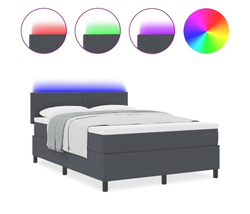 Cama de Somier  con Colchón&LED Gris Oscuro 160x200 cm Tela de Micropana