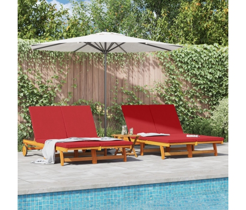 Sillón de sol doble  con ruedas y cojín de madera de acacia