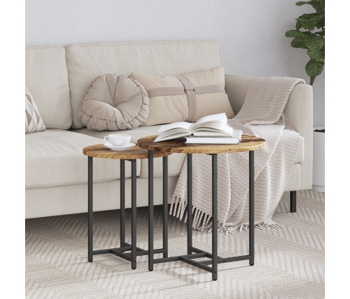 Mesa auxiliar de 2 piezas de madera antigua, madera de ingeniería y metal