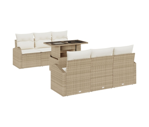 Juego de Sofás de Jardín de 7 Piezas con Cojines Beige Rattan Poli