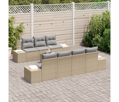 Juego de Sofás de Jardín de 8 Piezas con Cojines Beige Poliratán