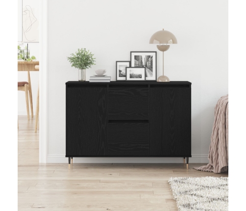 Sideboard  con Puertas y Cajones Negro Roble 101,5x35x70 cm