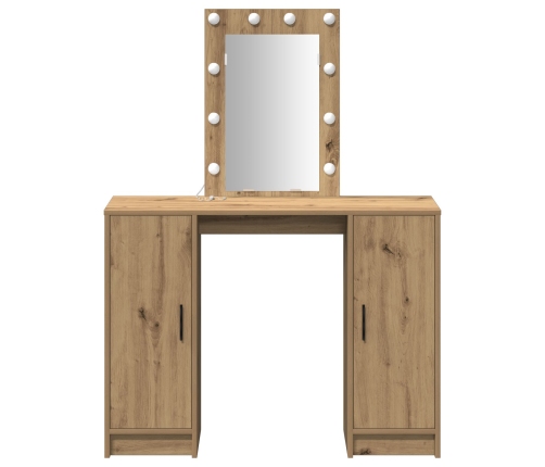 Mesa de Tocador  con Luces LED Roble Artesanal 102x33x135 cm