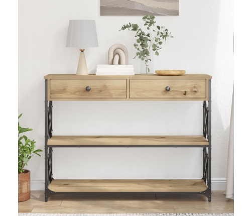 Mesa Consola  de Roble Artesanal 100x28x75 cm Madera Ingenierizada y Acero
