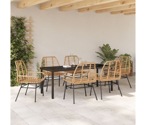 Set de Comedor de Jardín de 7 Piezas Marrón Poliratán
