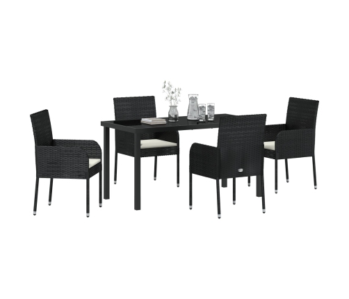 Set de Comedor de Jardín de 5 Piezas  con Cojines Poliratán Negro