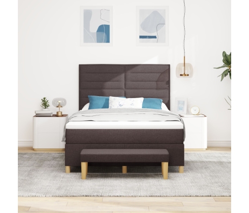 Cama con base de resortes  con colchón y banco marrón oscuro 160x200 cm tela