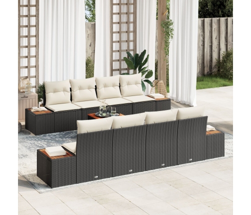 Conjunto de sofá de jardín de 9 piezas con cojines Negro Poliratán Acacia