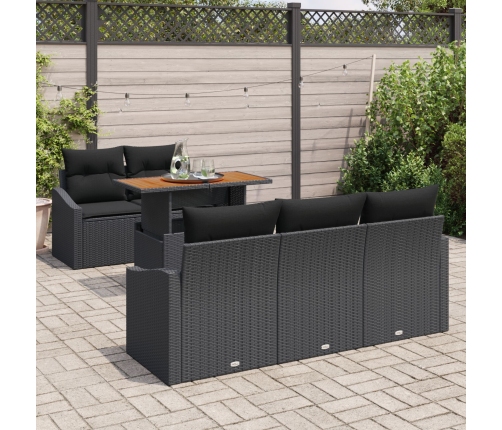 Conjunto de Comedor de Jardín de 6 Piezas con Cojines Negro Ratán Polietileno Acacia