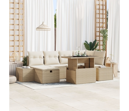 Set de Sofá de Jardín  de 7 piezas con Cojines Beige Poliratán
