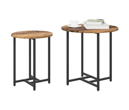 Mesa auxiliar de 2 piezas de madera antigua, madera de ingeniería y metal