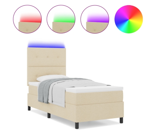 Cama de base de caja  con colchón y LED crema 90x200 cm tela