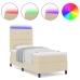 Cama de base de caja  con colchón y LED crema 90x200 cm tela