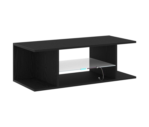 Mueble de TV  con luces LED en roble negro, 90x39x30 cm, de madera elaborada