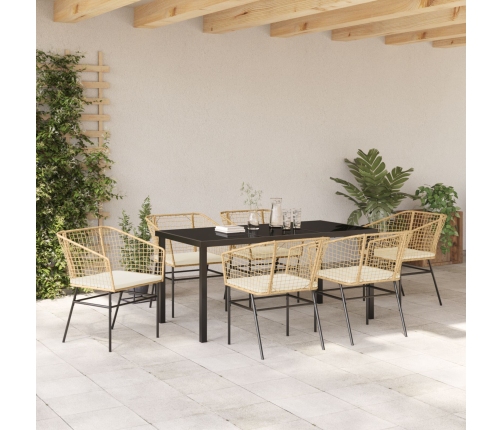 Set de Comedor de Jardín  de 7 Piezas con Cojines Marrón Polirratán