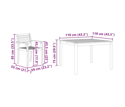 Conjunto de Comedor de Jardín de 3 Piezas de Madera Sólida de Acacia