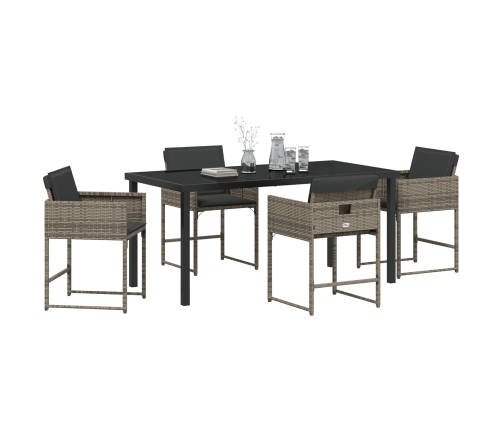 Juego de Comedor de Jardín de 5 Piezas con Cojines Gris Poliratán
