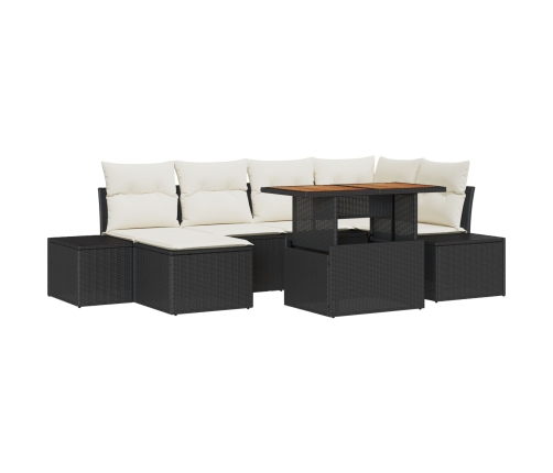 Conjunto de Comedor de Jardín de 7 Piezas con Cojines Negro Poliratán Acacia