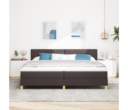 Cama Box Spring  con Colchón & LED Marrón Oscuro 200x200 cm Tela