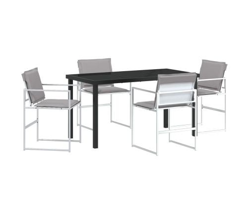 Juego de Comedor de Jardín de 5 Piezas con Cojines Blancos Textilene y Acero de