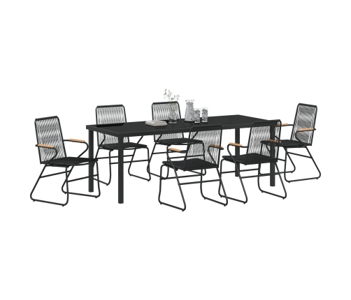 Conjunto de Comedor de Jardín de 7 Piezas  Negro Rattan PVC