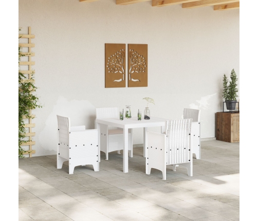 Set de Comedor de Jardín de 5 Piezas con Cojines Blanco Poliratán