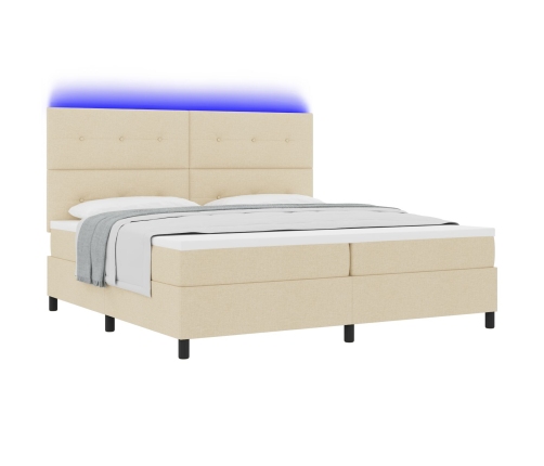 Cama con Box Spring y Colchón LED Crema 200x200 cm Tela